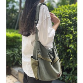 Large Canvas Messenger Bag with Multiple Pockets for Men and Women, Crossbody Shoulder Tote Hobo Laptop Bag(521/Green)