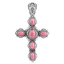 American West Jewelry Sterling Silver with Rhodonite Gemstone Cross Design Women's Pendant Enhancer