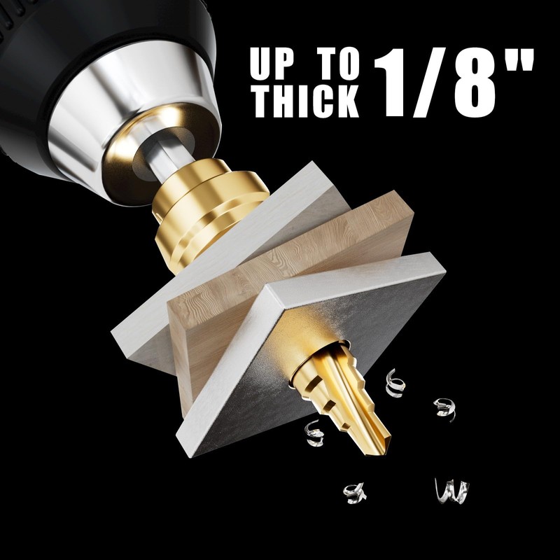 Vearter HSS Spiral Groove Double Flute Step Drill Bits, 1/8"