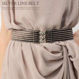 Dress K.O Women's Waist Belt, Thick, Wide, Thick Belt, Rubber, Silver, Glitter Buckle, Made in Japan, Large Size, Dance, Ballroom Dance, Sash Belt, Black