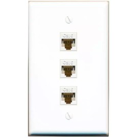 RiteAV 3 Port Cat6 Ethernet Female-Female Wall Plate Flat [White]