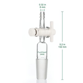 FunChem Vacuum Flow Control Adapter with PTFE Stopcock, 24/40 Joint and Straight Hose Connection, Premium Glassware for Laboratory, School