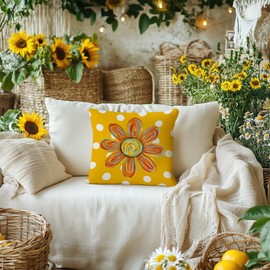 AACORS Summer Pillow Cover 18x18 Inch Watercolor Flower Decor Farmhouse Seasonal Pillow Case Decorations for Home Sofa Couch (Yellow AA721-18