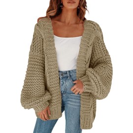 Remikstyt Womens Chunky Cardigan Cable Knit Oversized Open Front Cardigan Sweaters Light Brown