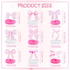 JJQHYC 9 Piece Pink Bow Birthday Decorations Set for Girls | Table Centerpieces for Princess Party, Baby Shower & Bridal Decor | Coquette Theme Birthday Party Supplies