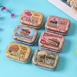 CCUUHJ Mini Butter Dessert Tin Jewelry Organizer Storage Box Decorative Boxes Vintage Small Metal Tins with Hinged Lid Portable Box Container Small Storage Set 6x4x2.5