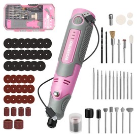 WORKPRO Cordless Rotary Tool Kit with 71pcs Accessories, 3 Variable Speeds, USB Rechargeable Mini Rotary Tool for Engraving, Sanding, Polishing, Carving, Cutting, DIY Crafts - Pink Ribbon