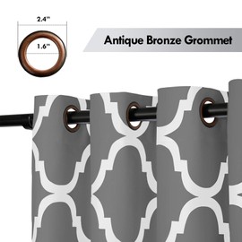 Melodieux Moroccan 100% Blackout Curtains for Bedroom 63 Inches Long, Living Room Thermal Insulated Grommet Drapes with Black Liner, 52 by 63 Inch, Grey (2 Panels)
