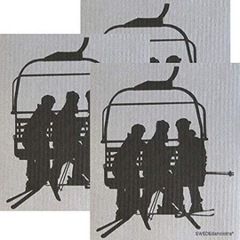 Chairlift Set of 3 Each on Gray Swedish Dishcloths | ECO Friendly Absorbent Cleaning Cloth | Reusable Cleaning Wipes