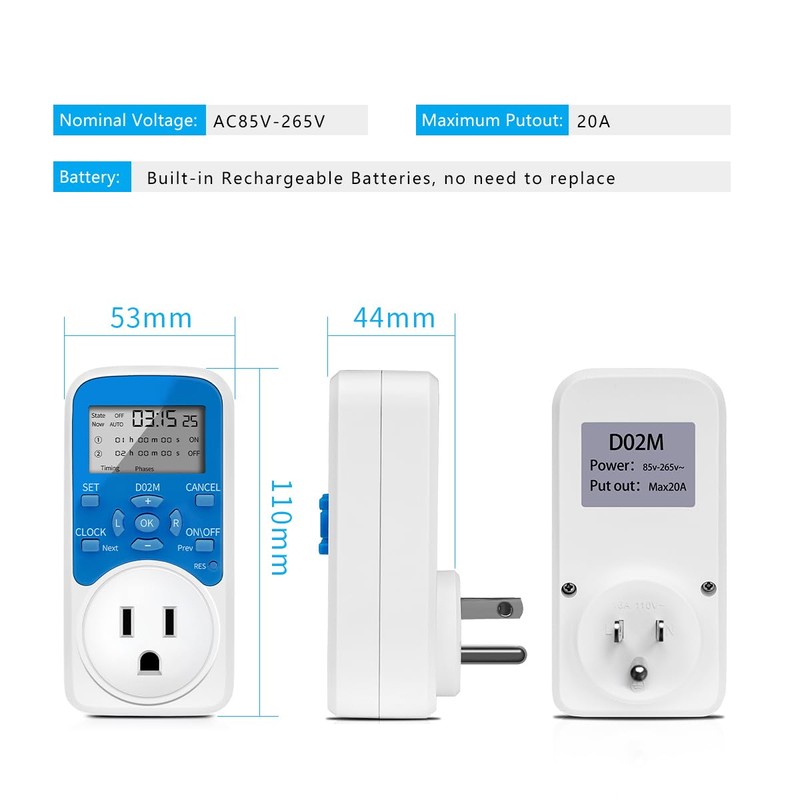 Timer Outlet, Programmable 110V/220V Pump Timer Switch, Minimum Setting by