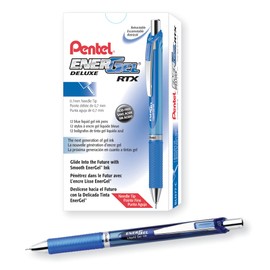 Pentel® EnerGel™ Deluxe RTX Retractable Pens, Needle Point, 0.7 mm, Blue Barrel, Blue Ink, Pack Of 12 Pens