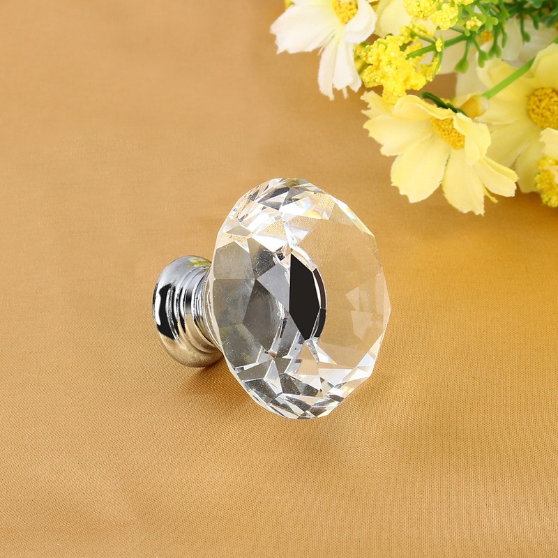16Pcs Crystal Glass Cabinet Knob Diamond Shape 40mm Drawer Cupboard