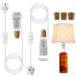 DIY Bottle Lamp Kit, 2 Pack E14 Lamp Holder with 240 cm Plug in Cord,White Bottle Lamp Adaptor Kit, Lamp Kits Do it Yourself, Lamp Fittings Kit for Table Lamp, Support Add Lampshade, for Living Room