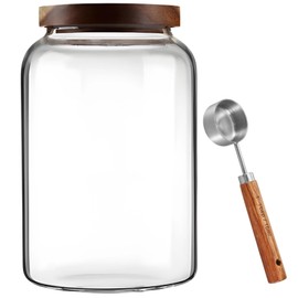 Homaisson Glass Storage Containers with Lids and Spoon, 2000 ml Extra Large Glass Storage Jars, Elegant Acacia Wood Lid, Includes Stainless Steel Spoon, Ideal for Dry Goods and Spices