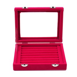 LANTWOO Velvet Glass Jewelry Display Storage Box Ring Earrings Jewelry Box Ring Holder Case, 2 Clasps