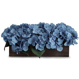 Scawim Floral Arrangements Centerpiece, Fake Hydrangea Table Centerpieces Artificial Flowers Decor Wood Tray with Faux Flower Wedding Bouquets Room Kitchen Farmhouse Indoor Office Party(Deep Blue)