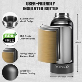 Tactical Stainless Steel Water Bottle, Thermos Flask, Outdoor, 32 Oz, Military Water Bottle for Outdoor, Hiking, Camping, Hunting (CP)