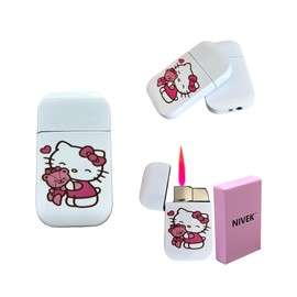 NIVEK Kulomi Lighter Kitty KT Torch Lighter Pink Flame Pocket Refillable Kawaii Cute Windproof Flame (Cat, Rabbit, Melody, Duffy) (A9-Kitty Teddy Bear)