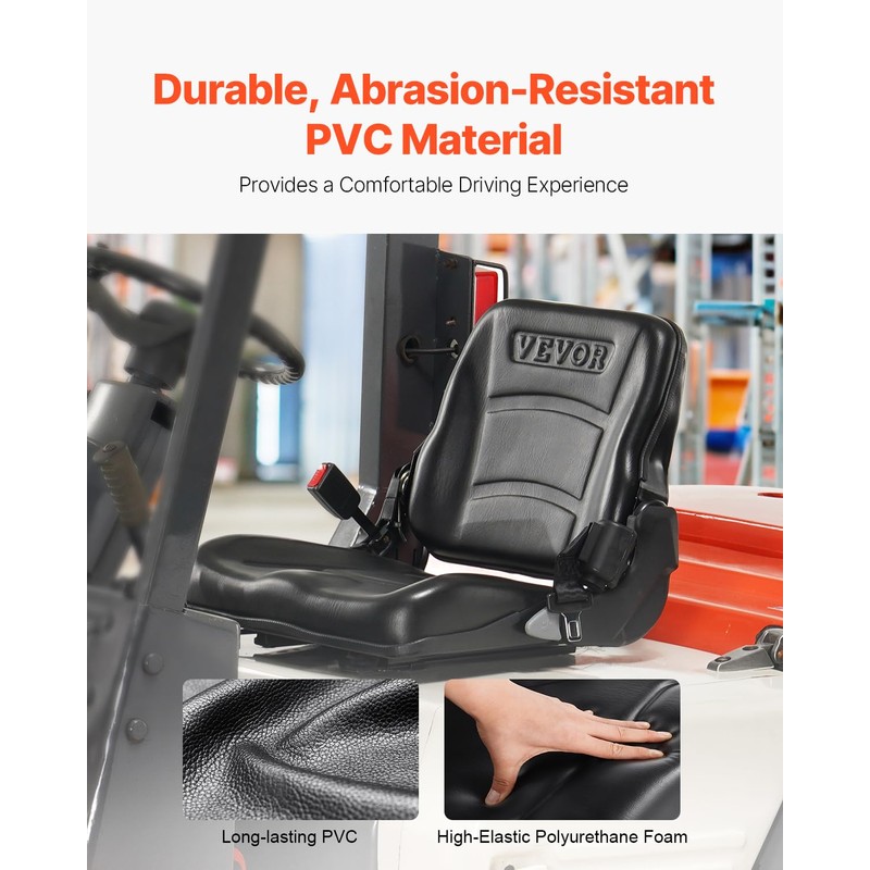 VEVOR Universal Forklift Seat, Tractor Seat with Adjustable Backrest &