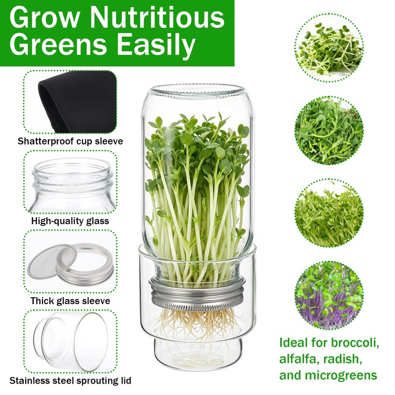 Updated Sprouting Kit, Seed Sprouting Jars with Sleeves and Lids,