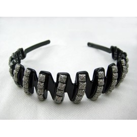 Beautiful Black Headband adorned w/Square Decorations (Gray Square Decorations)