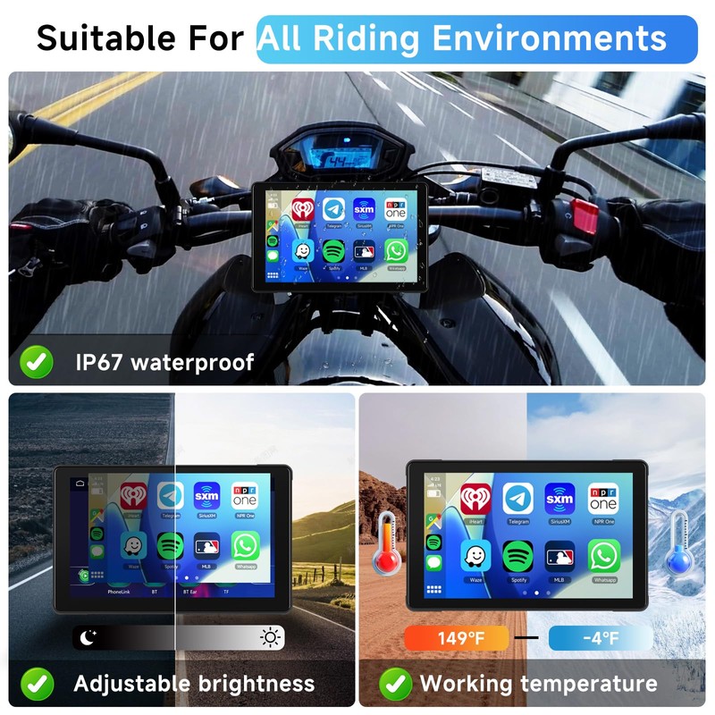 Podofo Wireless Carplay Screen 7 Inch for Motorcycle Portable CarPlay