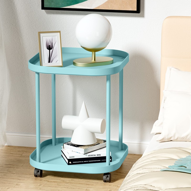 villertech Side Table with Wheels, End Table Living Room Plastic