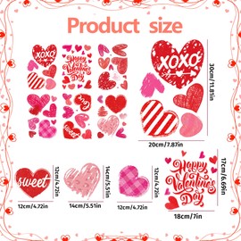 CUUSNNY Valentines Window Clings,Double-Sided Red Pink Hearts Happy Valentine's Day Decals for Home Wedding Anniversary Party Glass Decorations (6 Sheets)