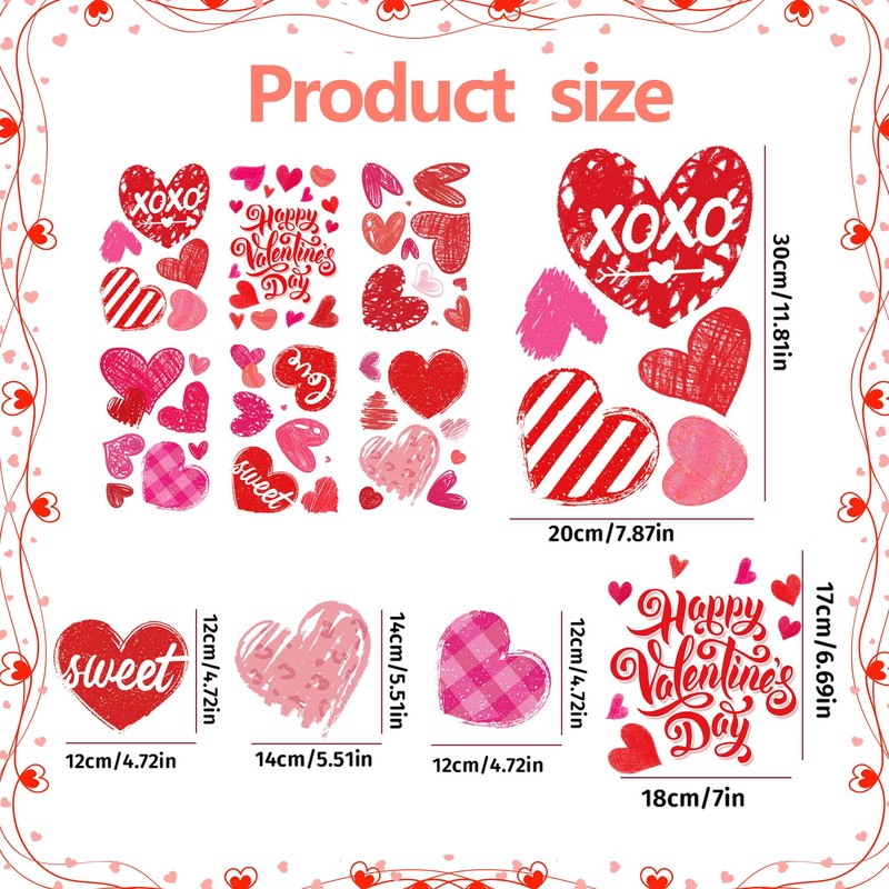 CUUSNNY Valentines Window Clings,Double-Sided Red Pink Hearts Happy Valentine's Day