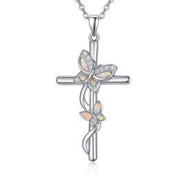 PRAYMOS Cross Chain 925 Sterling Silver Necklace Chains Communion Confirmation Christening Pendant for Women Girls Ladies, Silver, Cubic Zirconia
