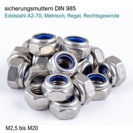 Locking Nuts M16 Stainless Steel A2 - DIN 985 - Stop Nuts - Self-Locking Nuts - Metric Hex Nut - Low Shape with Clamping Part (Thread: M16; Quantity: 10 Pieces)