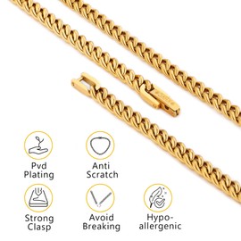 5mm Cuban Link Chain for Men Women, KRKC 18K Gold Plated Mens Cuban Link Chain Necklaces Miami Curb Necklace for Boys Stainless Steel Necklaces Hip Hop Jewelry, 20 Inch, Anti-Tarnish