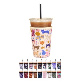 Cavllson - Fundas de neopreno reutilizables aisladas para café helado y soporte para tazas de café, ajuste universal, tazas de 16 a 32 onzas para bebidas frías/calientes, 1 paquete mediano
