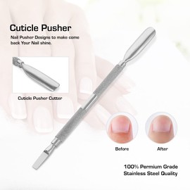 EAGERBEAUTY Cuticle Pusher and Spoon Nail Cleaner - Professional Grade Stainless Steel Cuticle Remover and Cutter - Reliable Manicure and Pedicure Tool - Fingernails and Toenails (Type A)