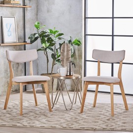Christopher Knight Home Chazz Mid-Century Fabric Dining Chairs with Natural Oak Finished Frame, 2-Pcs Set, Light Beige / Natural Oak Finish