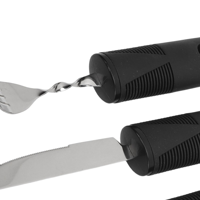 Parkinsons Patients Weighted Silverware, Black Handle Adaptive Utensil for Hand