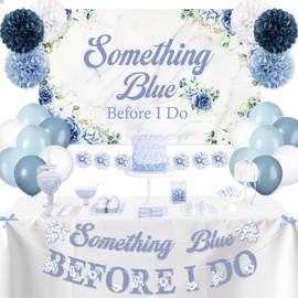 23pcs Blue Bridal Shower Decorations Something Blue Before I Do Banner Balloons Blue Flower Banner Pompoms Blue Bachelorette Party Wedding Decorations Blue Floral Bridal Shower Supplies Decorations