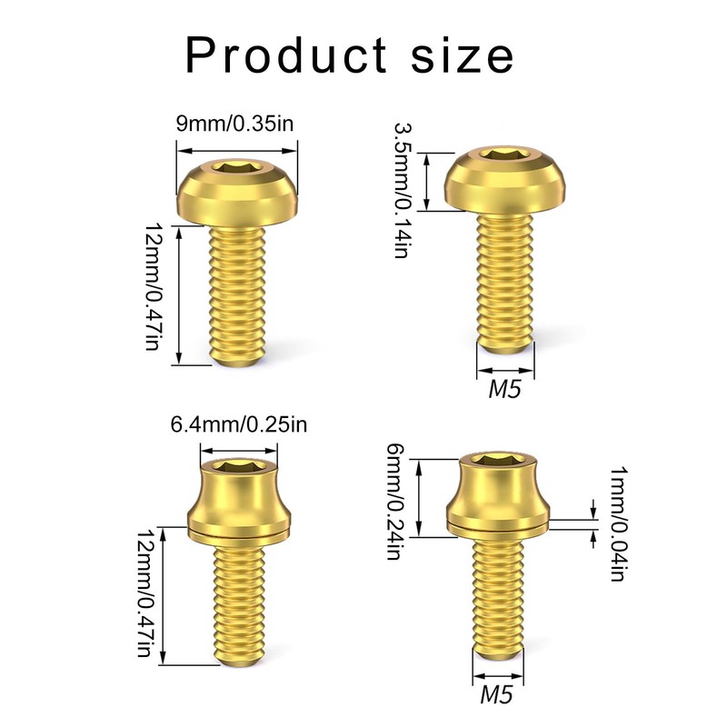 2 Pcs Bicycle Water Bottle Cage Bolts M5x12mm Titanium Alloy