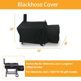 Grill Cover for Oklahoma Joe's Longhorn Offset Smoker, 70 inch Heavy Duty Waterproof UV Resistant Offset Smoker Cover for Oklahoma Joe's 13201747-50, Outdoor BBQ Cover