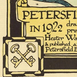 Antiguos Maps - Pictorial Map of Petersfield, East Hampshire, England circa 1922 - measures 24 in x 28 in (610 mm x 711 mm)