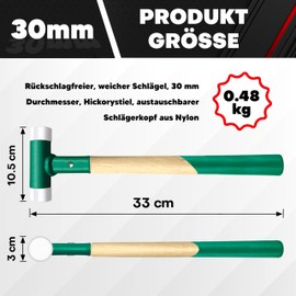 C&T Schutz Hammer,Schonhammer Rückschlagfrei,weicher Schlägel,30mm Durchmesser, Holzstiel mit austauschbarem Nylonkopf für Wartung und Montage,30mm Wood Handle Nylon Installation Hammer