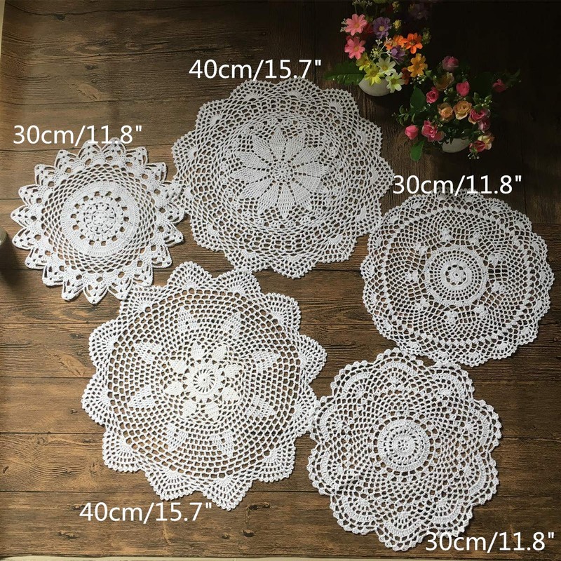 MINDPLUS Set of 5 Hand Crochet Doilies Cotton Crocheted Lace