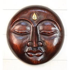 G6 Collection Brown Wooden Moon Face Wall Art – Hand Carved Crescent Moon Mask, Rustic Boho Home Decor Accent Brown