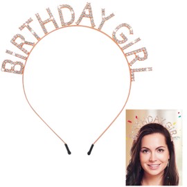 Birthday Crowns Girl Headband, Birthday Girl Headband Rhinestone Hair Band Princess Queen Sweet Tiara Happy Birthday Headband for Women Girls Birthday Party Decorations(Gold)