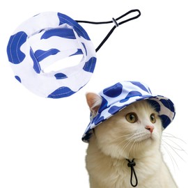 Dog Sun Hat,1PC Adjustable Princess Dog Bucket Hat with Ear Holes,Round Brim Dogs Visor Cap Pet Fisherman Hats for Pupies Small Dogs Cat Outdoor Sport (Blue White, M)