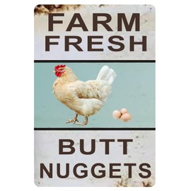 HEIOKEY Vintage Metal Signs 8x12 Inches Farm Fresh Butt Nuggets Yard Sign, Chicken Coop Signs, Chicken Egg Sale Market Farm Fresh Eggs Signs, Funny Chicken Decor for Yard Home Kitchen Outdoor