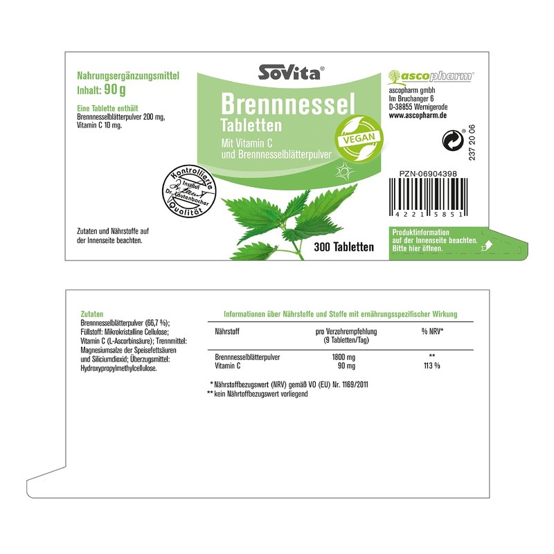 Sovita Nettle Tablets with Vitamin C, High Dose Dietary Supplement,