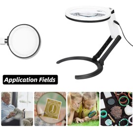 Salmue Lupa de Mano, Lupa de Mesa de 130 mm Lámpara de Lupa iluminada por LED Plegable con Lupa iluminada Lámpara de Escritorio con Lupa para Manualidades, Lectura, inspección y Uso Profesional