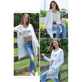 OUGES Women Summer Cardigan White Sweaters with Pockets Long Sleeve Lightweight Ladies Cardigan(White,M)