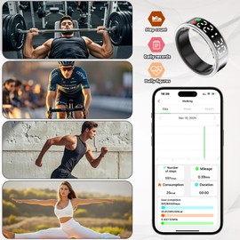 Hivisuals Smart Ring for Men Women,Health Ring with Display Screen & Touch Button, Bluetooth Connection,IP68, Fitness Ring Tracks Heart Rate/Sleep/Steps/Sports Activities/Blood Oxygen (Silver, 12)